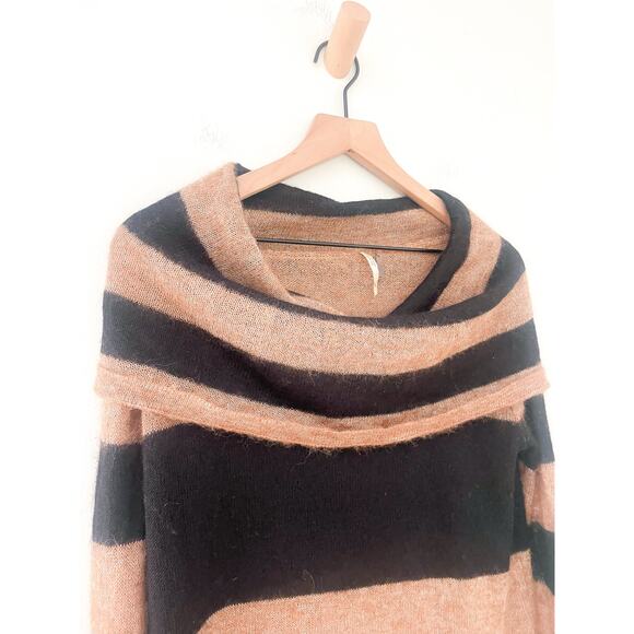 Free People Lulu Rugby Stripe Sweater XS Alpaca Cowl Neck Off Shoulder Casual - Picture 6 of 10